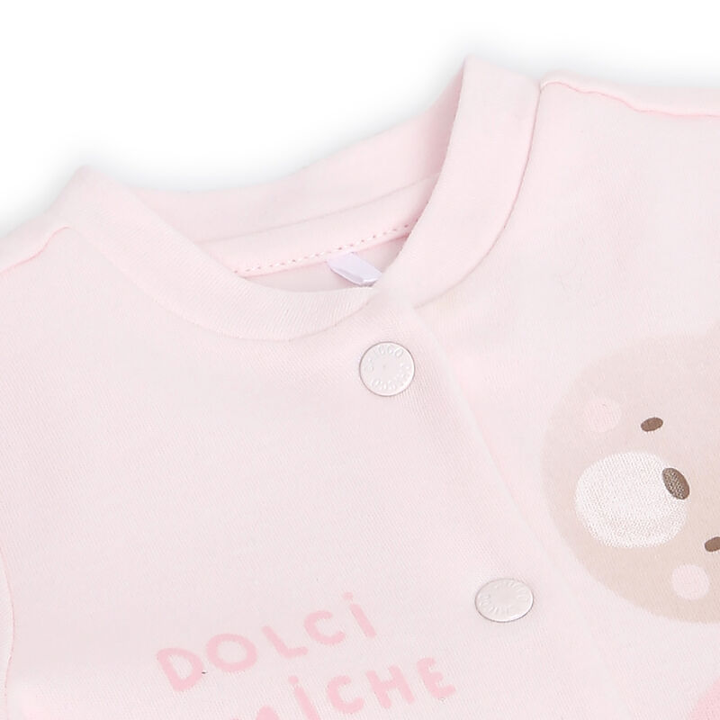 Girls Light Pink Printed Front Opening Babysuit image number null